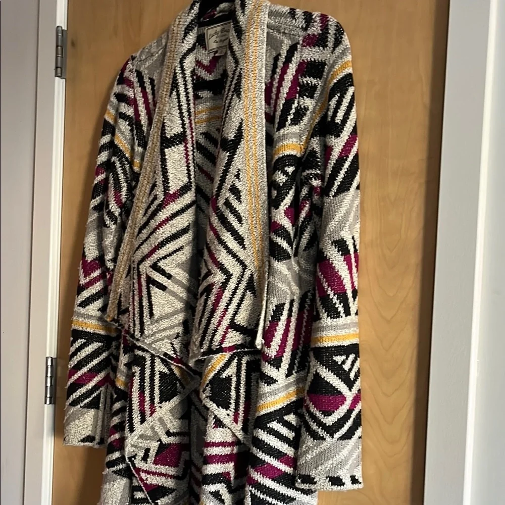 Geometric Patterned Open Front Sweater - Picture 1 of 8